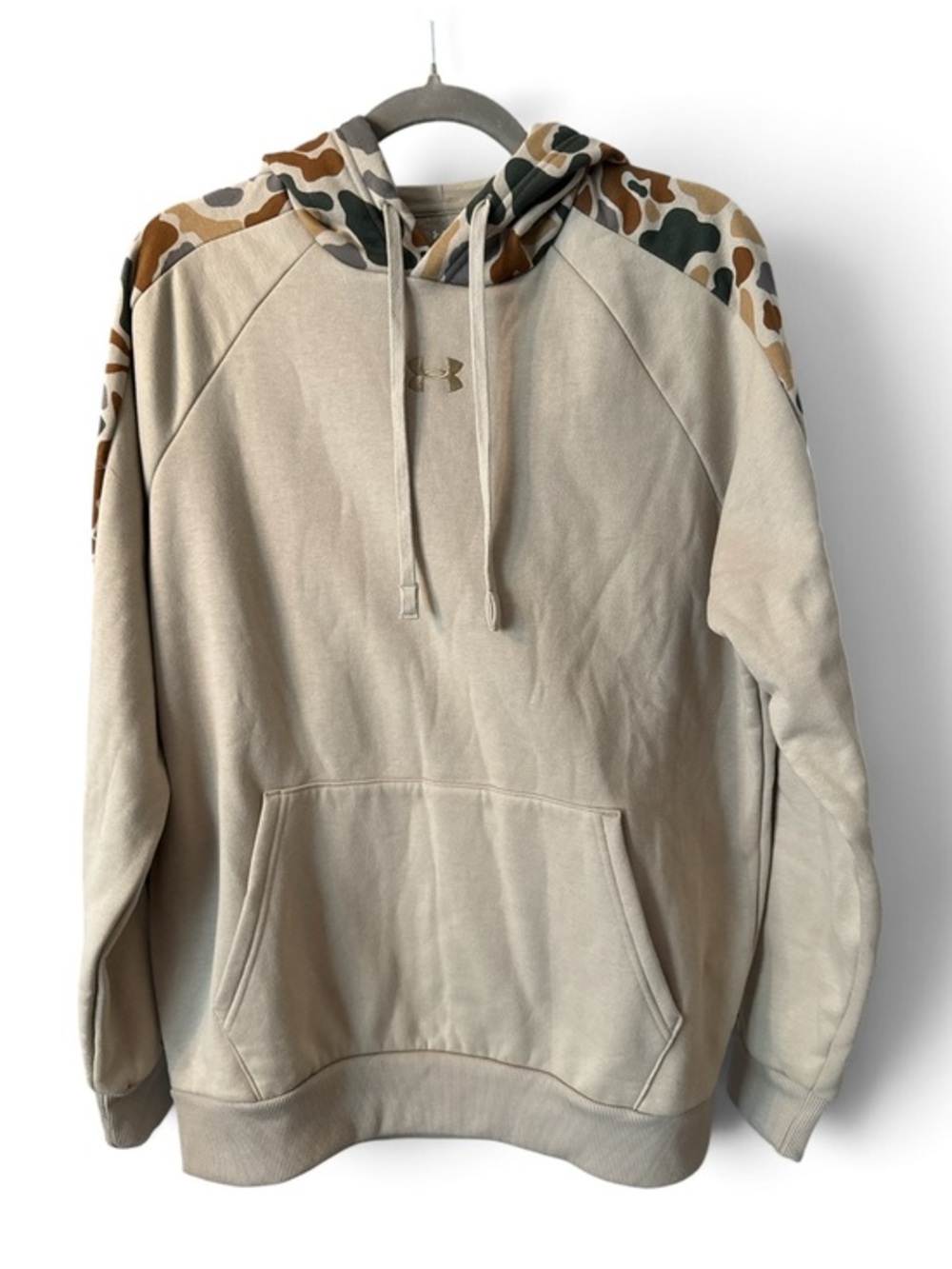 NWT Under Armour Rival Camo Blocked Hoodie Men’s Medium Beige Camo Fleece